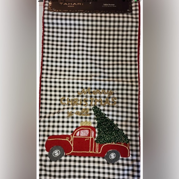Christmas Table Runner Embellished Truck Country Checkered...